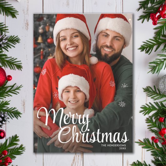 Kerstmis Script Tekst Overlay Familie Foto Feestdagenkaart