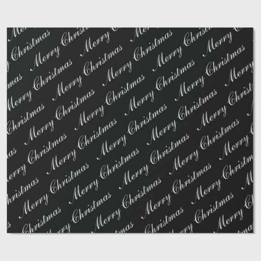 Kerstmis Script Tekst Zwart en Wit Cadeaupapier (Vlak)