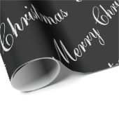 Kerstmis Script Tekst Zwart en Wit Cadeaupapier (Rol Hoek)
