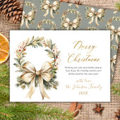 Kerstmis Script Waterverf Gouden Boog Krans Feestdagenkaart