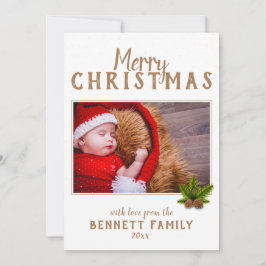 Kerstmis Scriptie Dennenhout Vakantie Fotokaart Feestdagenkaart