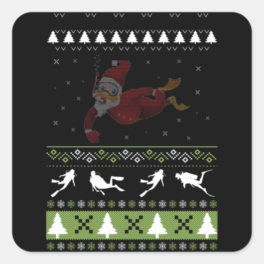 Kerstmis : Scuba duiker , paj pajama Vierkante Sticker (Voorkant)
