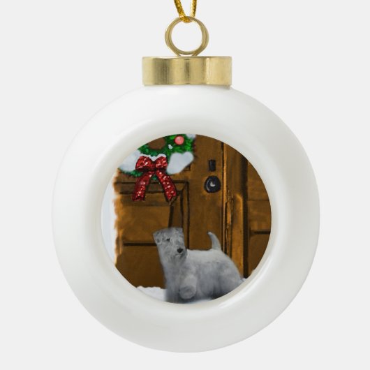 Kerstmis Sealyham Terrier Keramische Bal Ornament (Voorkant)