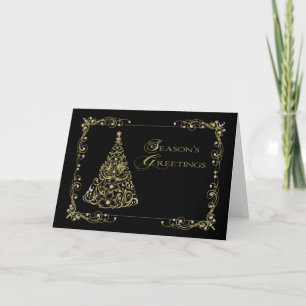 Kerstmis, Seizoensgroeten Gold Tree op Black Kaart