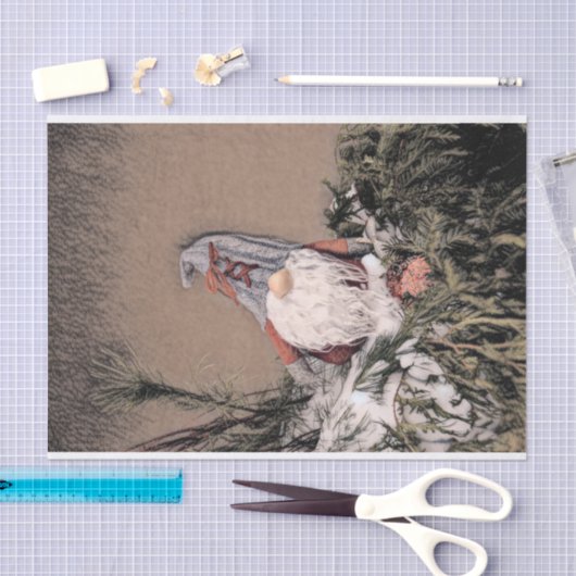 Kerstmis  Sepia Sketch Rustic Gnome Tissuepapier (Craft)