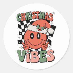 Kerstmis Sfeer Lachend Gezicht Kerstman Hoed Xmas Ronde Sticker