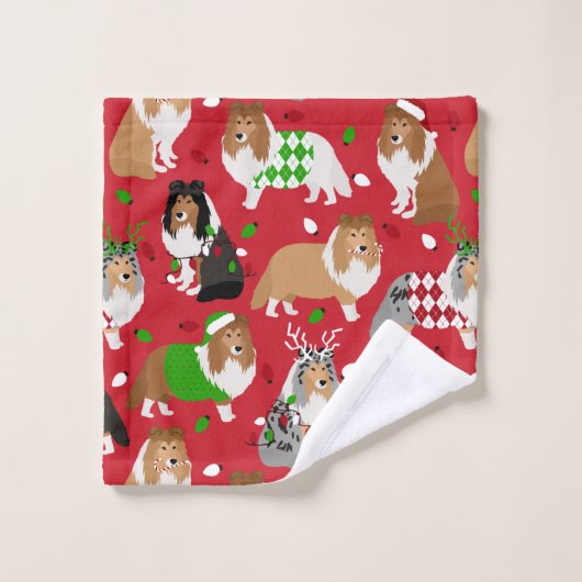 Kerstmis Sheltie Shetland Sheepdog Bad Handdoek (Wasdoekje)