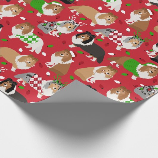 Kerstmis Sheltie Shetland Sheepdog Cadeaupapier (Hoek)