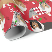Kerstmis Sheltie Shetland Sheepdog Cadeaupapier (Rol Hoek)