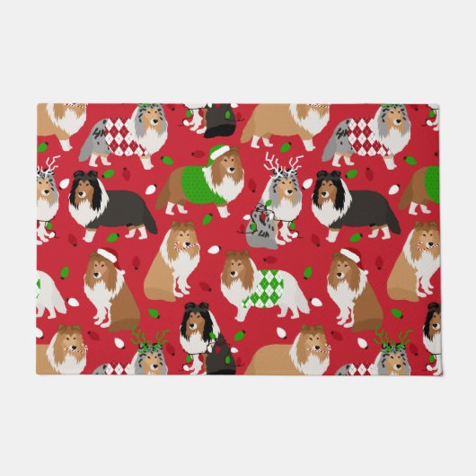 Kerstmis Sheltie Shetland Sheepdog Deurmat (Voorkant)