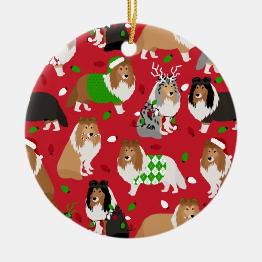 Kerstmis Sheltie Shetland Sheepdog Keramisch Ornament (Voorkant)