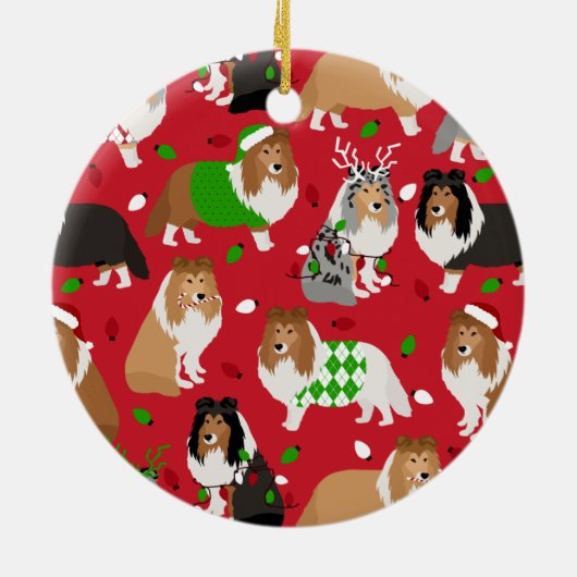 Kerstmis Sheltie Shetland Sheepdog Keramisch Ornament (Achterkant)
