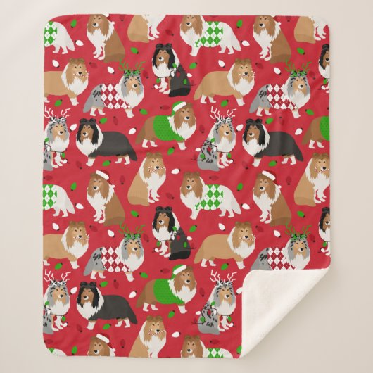 Kerstmis Sheltie Shetland Sheepdog Sherpa Deken (Voorkant)