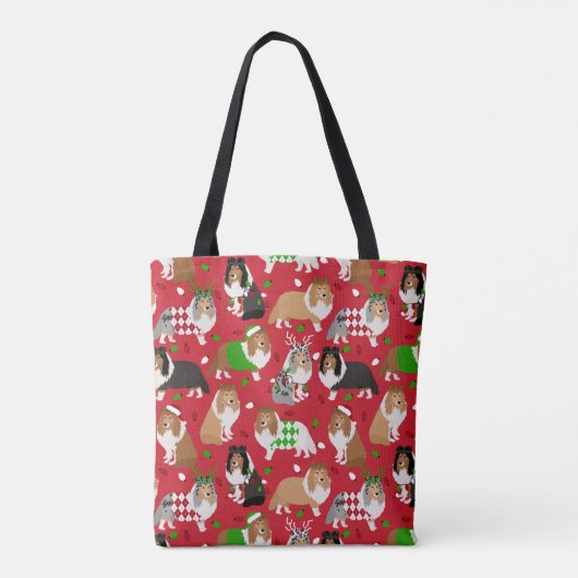 Kerstmis Sheltie Shetland Sheepdog Tote Bag (Achterkant)