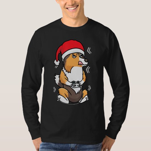 Kerstmis Shetland Sheepdog Sheltie Dog Gamer Vide T-shirt (Voorkant)