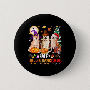 Kerstmis Shi Inu Sinterklaas Halloween Gelukkig Ha Ronde Button 5,7 Cm