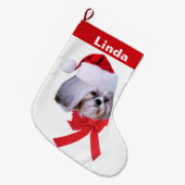 Kerstmis, Shih Tzu Dog, Santa Hat,  Grote Kerstsok (Voorkant (Hangend))