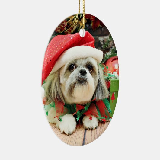 Kerstmis - Shih Tzu - Gizmo Keramisch Ornament (Rechts)