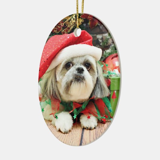 Kerstmis - Shih Tzu - Gizmo Keramisch Ornament (Links)