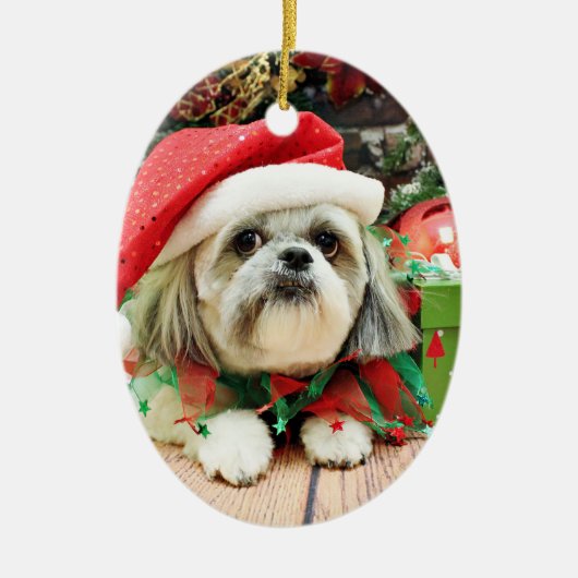 Kerstmis - Shih Tzu - Gizmo Keramisch Ornament (Voorkant)