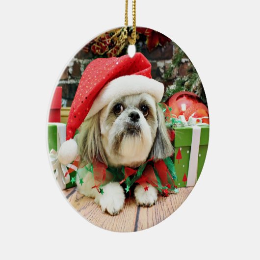 Kerstmis - Shih Tzu - Gizmo Keramisch Ornament (Rechts)