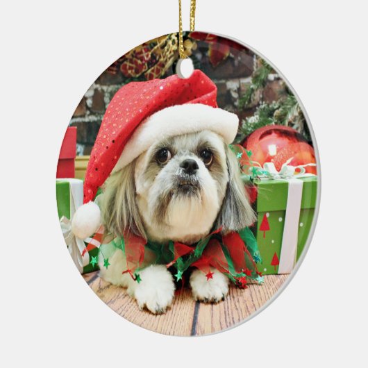 Kerstmis - Shih Tzu - Gizmo Keramisch Ornament (Links)