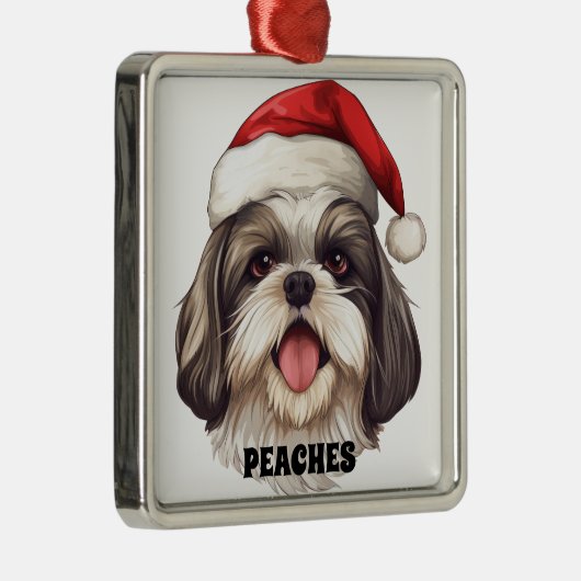 KERSTMIS SHIH TZU HOND MET KERSTMUTS METALEN ORNAMENT (Rechts)