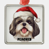 KERSTMIS SHIH TZU HOND MET KERSTMUTS METALEN ORNAMENT (Voorkant)