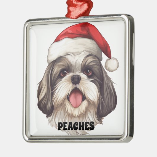 KERSTMIS SHIH TZU HOND MET KERSTMUTS METALEN ORNAMENT (Links)