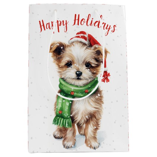 Kerstmis Shih Tzu in Sneeuwvlokken Medium Cadeauzakje (Voorkant)