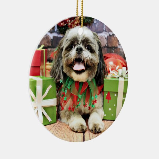 Kerstmis - Shih Tzu - Jake Keramisch Ornament (Rechts)