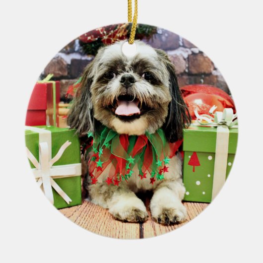 Kerstmis - Shih Tzu - Jake Keramisch Ornament (Voorkant)
