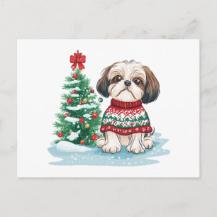 Kerstmis Shih Tzu Kerstman Hond Feestdagenkaart
