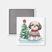 Kerstmis Shih Tzu Kerstman Hond Magneet (Voorkant / Achterkant)