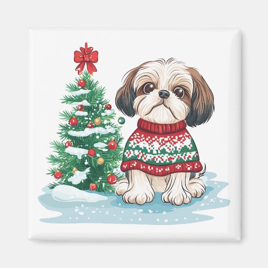 Kerstmis Shih Tzu Kerstman Hond Magneet (Voorkant)