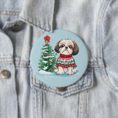Kerstmis Shih Tzu Kerstman Hond Ronde Button 4,0 Cm (In situ)