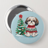 Kerstmis Shih Tzu Kerstman Hond Ronde Button 4,0 Cm (Voorkant /achterkant)