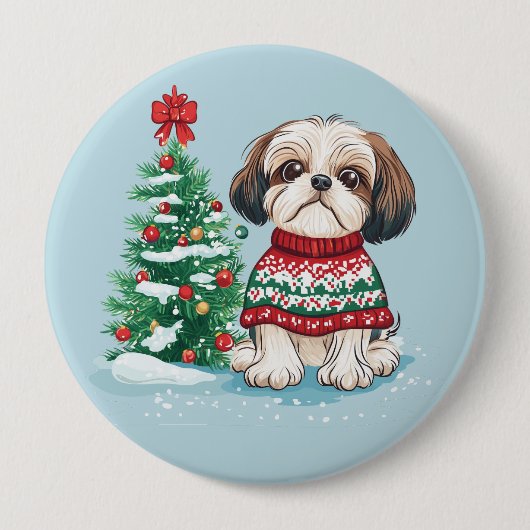 Kerstmis Shih Tzu Kerstman Hond Ronde Button 4,0 Cm (Voorkant)