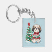Kerstmis Shih Tzu Kerstman Hond Sleutelhanger (Voorkant Links)