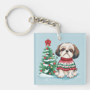 Kerstmis Shih Tzu Kerstman Hond Sleutelhanger