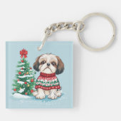 Kerstmis Shih Tzu Kerstman Hond Sleutelhanger (Achterkant)