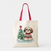 Kerstmis Shih Tzu Kerstman Hond Tote Bag (Achterkant)