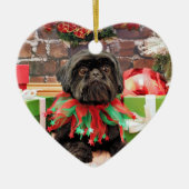 Kerstmis - Shih Tzu - Lily Keramisch Ornament (Voorkant)