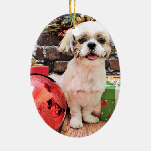 Kerstmis - Shih Tzu - Marley Keramisch Ornament (Achterkant)