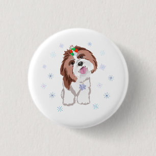 Kerstmis Shih Tzu Met Sneeuwvlok Sleutelhanger Ronde Button 3,2 Cm