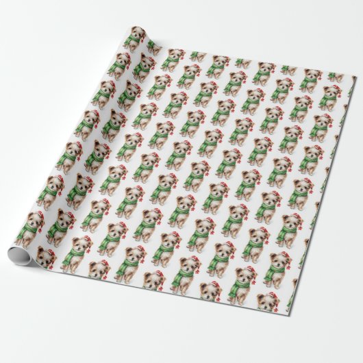 Kerstmis Shih Tzu met wintersjaal Cadeaupapier (Uitgerold)