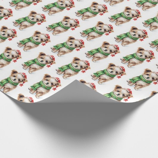 Kerstmis Shih Tzu met wintersjaal Cadeaupapier (Hoek)