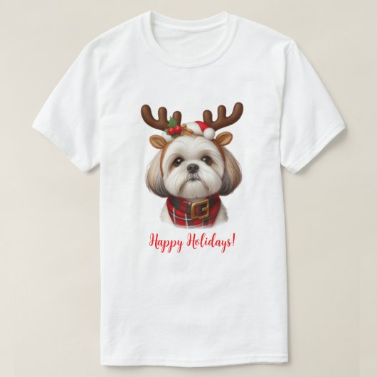 Kerstmis Shih Tzu rendieren T-shirt (Design voorkant)