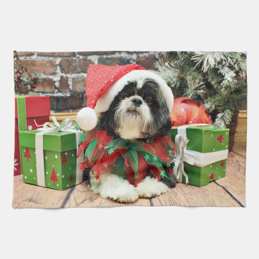 Kerstmis - Shih Tzu - Riley Theedoek (Horizontaal)