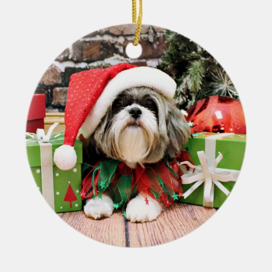Kerstmis - Shih Tzu - Vince Keramisch Ornament (Voorkant)